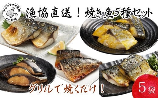 
            漁協直送！焼き魚5種5袋セット【B0-159】( さば サバ 鯖 ぶり ブリ 鰤 みりん漬け 塩焼き 西京漬け 長崎県産 国産 肴 急速凍結 旨味 焼くだけ 簡単 魚セット 焼き魚 焼き魚セット 魚 さかな おつまみ おかず 晩ご飯 人気 大人気 おすすめ 美味しい おいしい 海の幸 海鮮 海産物 魚介類 グリル さばみりん さば西京漬け 塩さば 塩サバ ぶりみりん ぶり西京漬け ご飯のお供 )【B0-159】
          