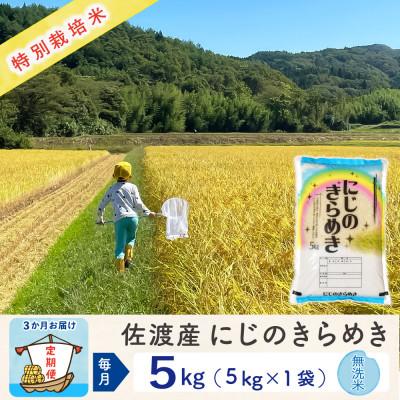ふるさと納税 佐渡市 【毎月定期便】佐渡島産にじのきらめき 無洗米5Kg 特別栽培米 農家直送　全3回