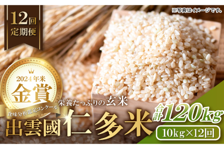 【令和7年度産先行予約】【毎月27日配送】 出雲國仁多米の玄米10kg定期便12回【仁多米 コシヒカリ こしひかり 玄米 定期便 10kg 12回 合計120kg ブランド米 お米 米 人気 新米 令和7年度産 2025年度産 金賞受賞】