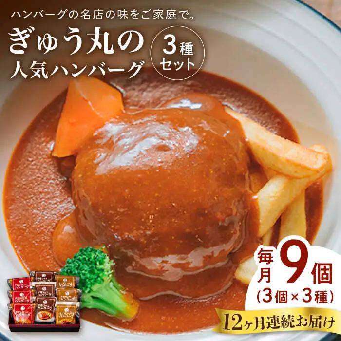 【定期便】 ハンバーグ ぎゅう丸ハンバーグ 3種 総計108個 NCQ103 全12回