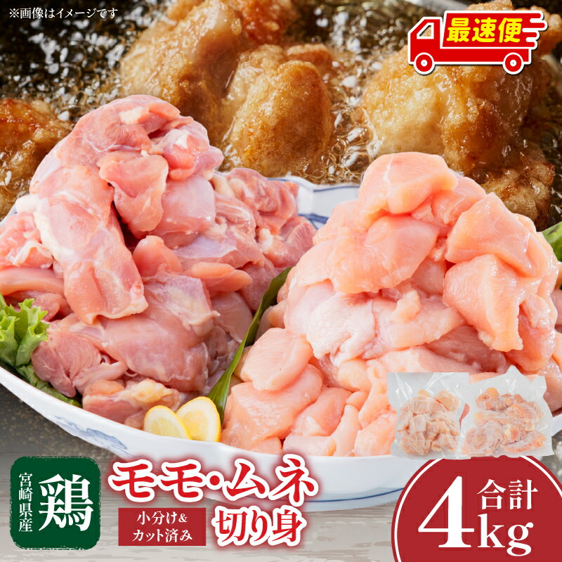 《レビューキャンペーン》宮崎県産若鶏 モモ・ムネ切り身 小分けパック 合計4kg（250g×各8パック） 筑前煮 煮物 唐揚げ チキン南蛮 揚げ物 チキンステーキ お肉 国産 食品 畜産物 宮崎県 宮崎市 送料無料