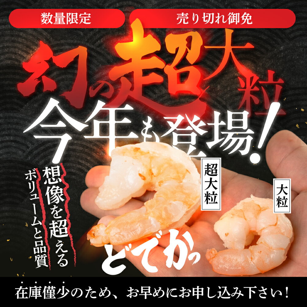 【ふるさと納税】数量限定 幻 超大粒 極むき海老 1.5kg むきえび 高級 特選 大型 大サイズ 下処理済み 背わたなし バラ凍結 発送時期が選べる 海鮮 えび 年内発送 年内配送 年内 むき海老 冷凍 簡易包装 のため 訳あり 魚介類 海鮮 愛知県 豊橋市 送料無料 15000円