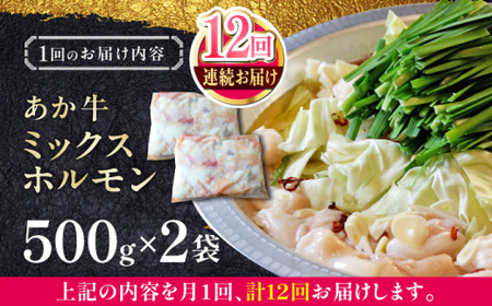【全12回定期便】熊本和牛あか牛ホルモン 約1kg 【有限会社 三協畜産】[AYCQ070]