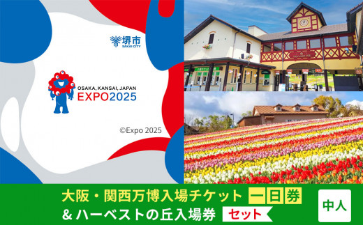 
            【堺市ふるさと納税】大阪・関西万博入場チケット＜一日券／中人＞ + ハーベストの丘入園券
          