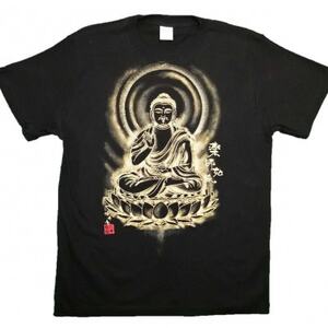 手描きTシャツ 仏画 薬師如来 黒 (半袖 XLサイズ)【1615675】
