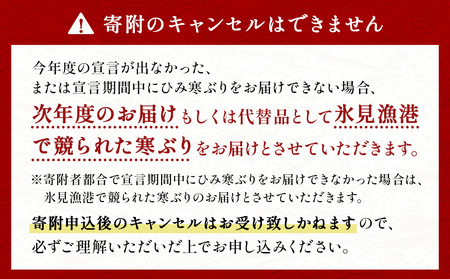 【先行予約】ひみ寒ぶり ぶりしゃぶ用 1～２人前 〈配送地域限定〉　