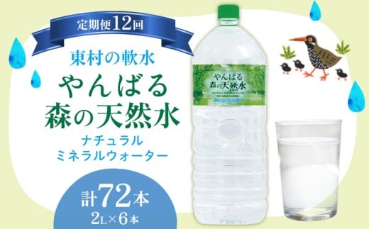 【定期便12回】東村の軟水【やんばる 森の天然水】ナチュラルミネラルウォーター　2L×6本 天然水 ミネラルウォーター 水 ソフトドリンク 飲料水 軟水 東村の水 天然水 お水 ヤンバルの水 やんばる ヤンバル ペットボトル 2リットル 防災 国産 長期保存 備蓄 沖縄 東村