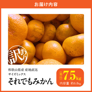 MK1049_【2025年先行予約】訳あり それでも みかん 箱込 7.5kg ( 内容量 6.8kg ) サイズミックス Ｂ品 有田みかん 和歌山県産 産地直送 家庭用【みかんの会】