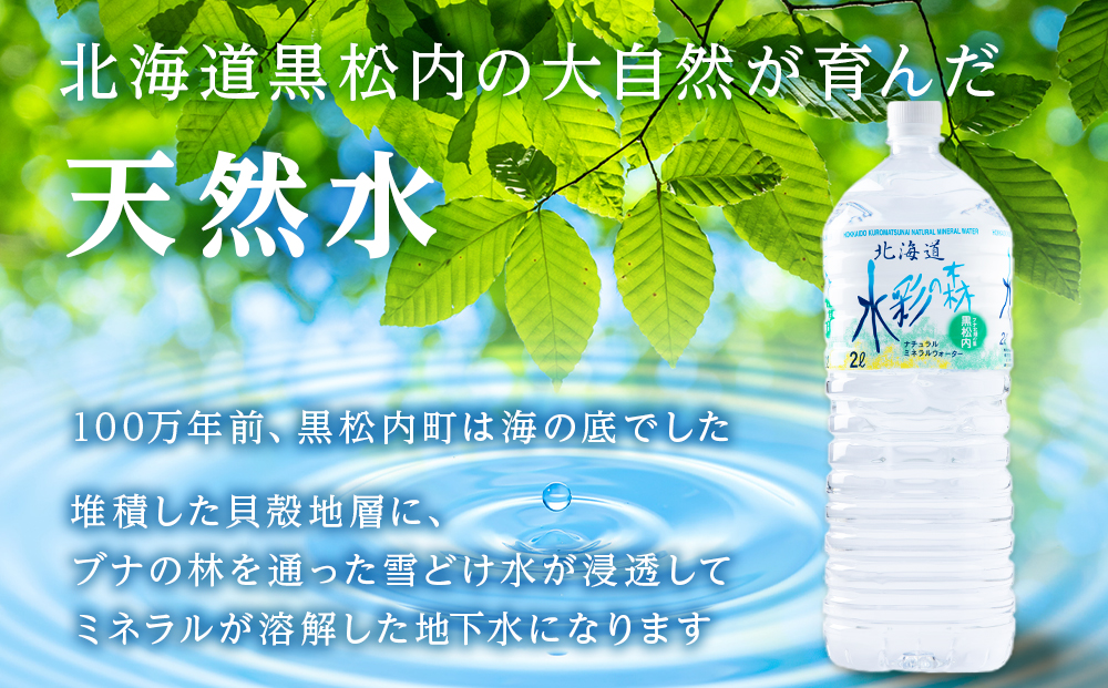 【定期便 10カ月】黒松内銘水 水彩の森 2L×12本（2箱）北海道 ミネラルウォーター 天然水 国産 国内 硬水 中硬水 ナチュラル ミネラル 天然水 アウトドア キャンプ 飲料水 防災 災害 備蓄