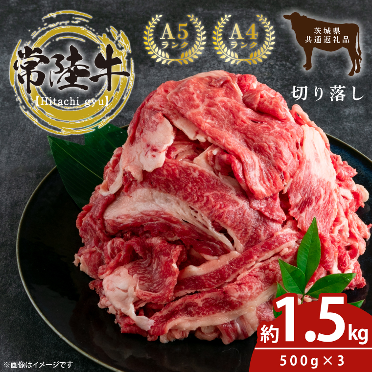 最高級常陸牛 切り落し 約1.5kg（約500ｇ×3)【牛肉 国産牛 黒毛和牛 和牛 国産黒毛和牛 ブランド牛肉 ブランド牛 お肉 A4ランク A5ランク すき焼き すきやき 牛丼 鹿嶋市 鹿嶋 茨城県】(KCW-18)