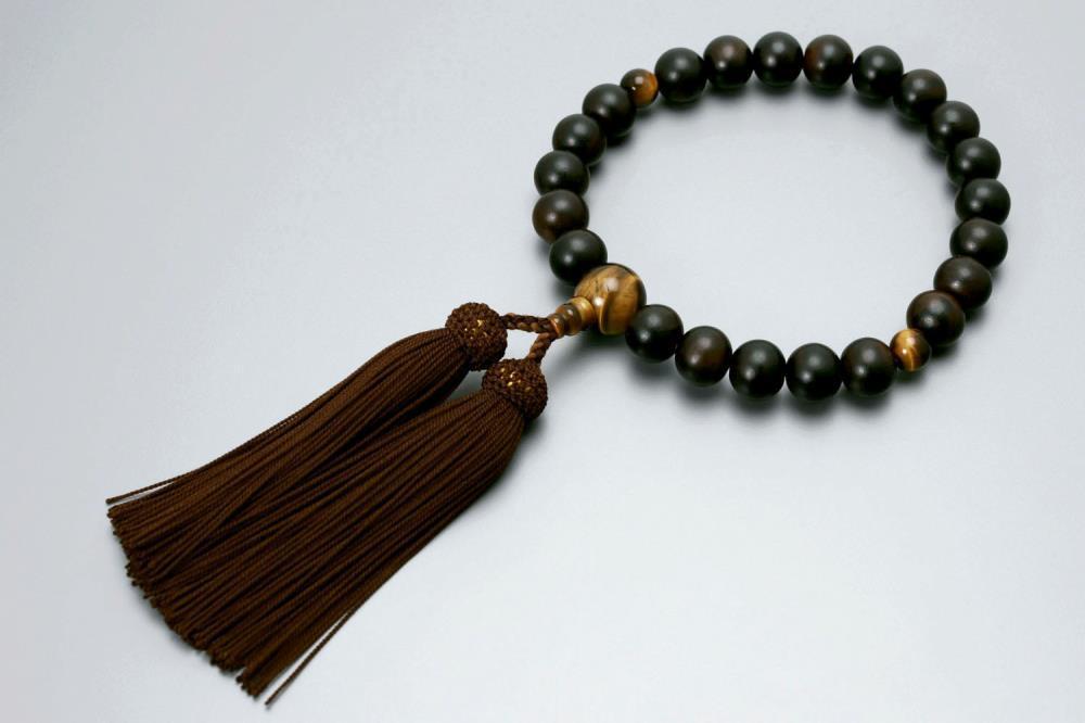 【京念珠】数珠 縞黒檀 虎目石 正絹房〈数珠袋付き〉｜土屋念珠店 男性用 メンズ 念珠 略式 3595［ 京都 念珠 珠数 京念珠 仏具 人気 おすすめ お取り寄せ 通販 送料無料 ふるさと納税 ］ 261009_B-FR01