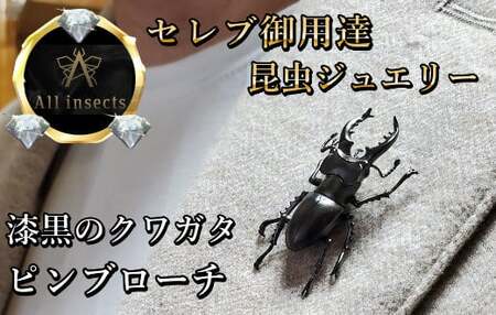 クワガタピンブローチ　ブラックカラー　All insects　【セレブ御用達】【世界30個限定】【仕事運UP】今、世界中から熱視線を浴びている幻の昆虫アートジュエリー