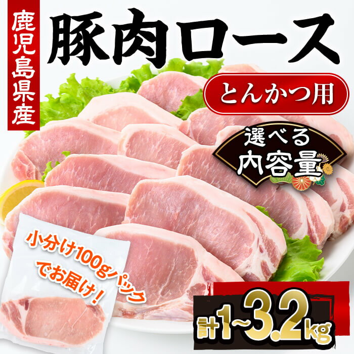 【ふるさと納税】＜選べる内容量＞鹿児島県産豚肉ロースとんかつ(計1～3.2kg・100g×10～32P) 鹿児島県 国産 豚肉 豚 肉 ロース 豚ロース とんかつ トンカツ 冷凍 小分け 真空パック 真空 選べる【株式会社羽根】