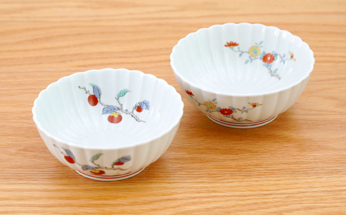 【波佐見焼】花しのぎ 錦小鉢 2柄 セット 柿・菊【団陶器】 [PB207]