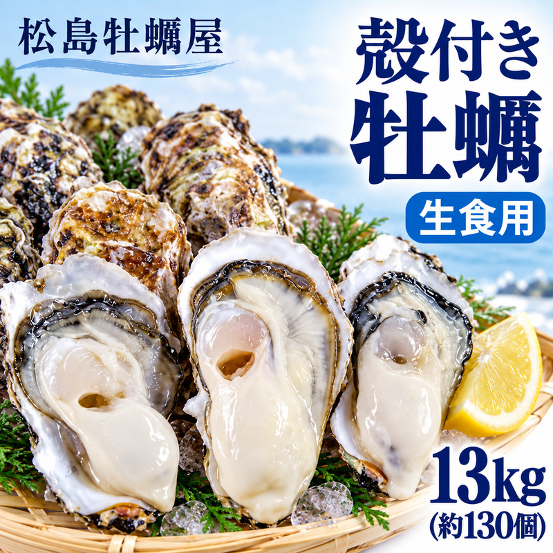【先行予約の生牡蠣】殻付き 牡蠣 生食用 13kg (約130個) 宮城県産 送料無料 生牡蠣 かき カキ 牡蛎 松島牡蠣屋 産地直送 ふるさと納税 魚介類 バーベキュー BBQ ギフト