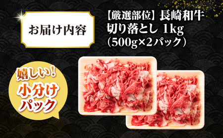 【訳あり】【A4~A5ランク】長崎和牛 切り落とし 1kg(500g×2パック）《壱岐市》【株式会社MEAT PLUS】 肉 牛肉 黒毛和牛 焼き肉 ご褒美 冷凍配送 訳あり A5 黒毛和牛 ギフト[