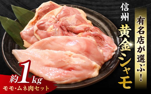 【軍鶏】信州黄金シャモ モモ・ムネ肉セット　合計約1kg｜グランドチャンピオン地鶏 鶏肉 冷凍