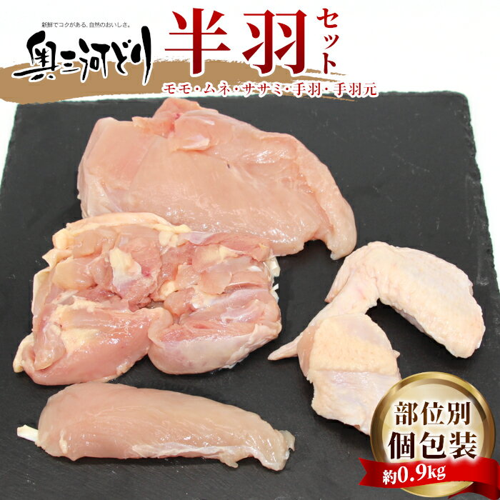 【ふるさと納税】愛知県産 銘柄鶏 奥三河どり 半羽 小分け 約 0.9kg 鶏肉セット 国産 冷凍 生 生鶏 チキン クリスマス パーティー バーベキュー BBQ アウトドア キャンプ ダッチオーブン チキン 鶏肉 鶏 高品質 平飼い -214