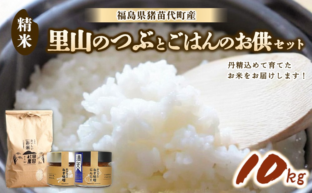 
                  【セット】 お米 里山のつぶ 10㎏とごはんのお供（軟白ねぎのねぎ味噌とねぎ味噌にんにく）セット | 生産者直送 白米 精米 ネギみそ 葱味噌 葱みそ おかず
                