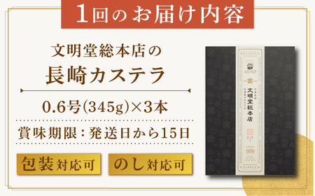 【全3回定期便】 長崎 カステラ 3本（10切/本）《長与町》《文明堂総本店》 [EAK027]