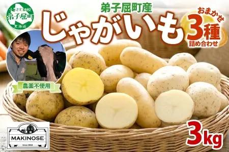 牧之瀬牧場 じゃがいも詰め合わせ 3kg 農薬不使用 3品種からおまかせ キタアカリ メークイン ワセシロ 北海道 弟子屈町 【ふるなび限定】3681