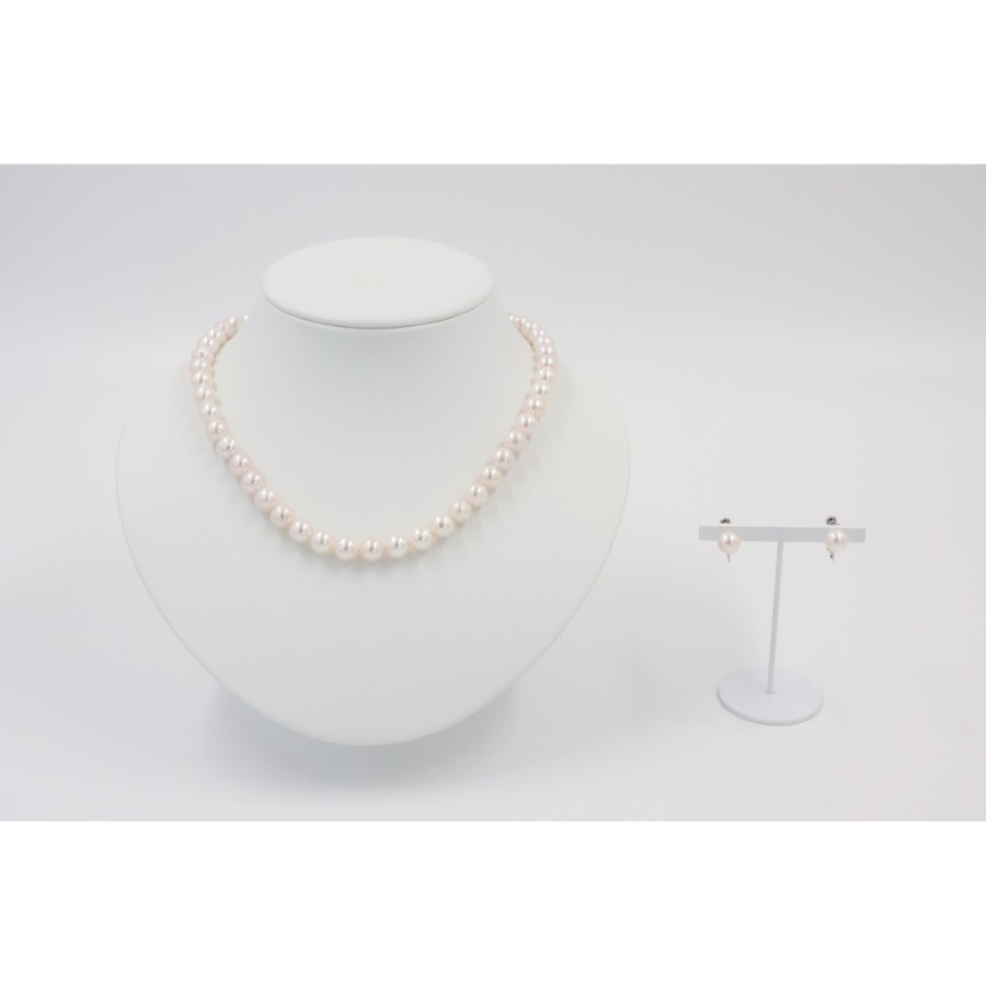 アコヤパール　ネックレス・イヤリング（E8.0mm）セット (ピンク）1(MKhp-004)