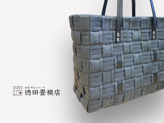 2910かばん おしゃれ 畳縁手編み バック：ブラック