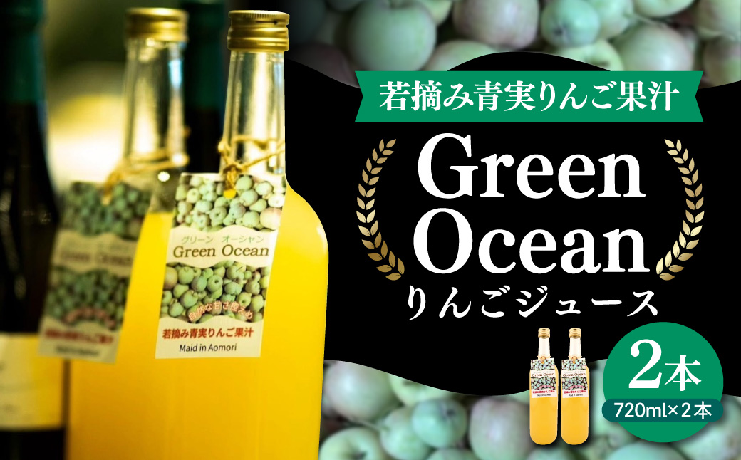 りんごジュース 青森 ストレート 甘さ控えめ 720ml×2本 【GreenOcean】 プレゼント 贈答 飲料 食事に合う さっぱり 樹上選果 摘果 青森県 五所川原市 アップルジュース りんご 果汁