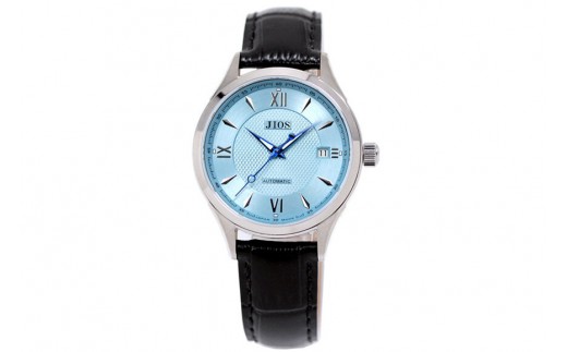 JIOS SEIRAN 日本製 自動巻き腕時計 メンズ 男性用 革ベルト ブランド ドレスウォッチ ジオス びわ湖ブルー × 青針 クロコ型押しベルト（ブラック）