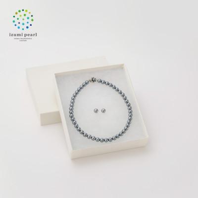 ふるさと納税 和泉市 《いずみパール》 貝パール9mmネックレス9mmピアス2点セット(ガンメタル) 簡易箱