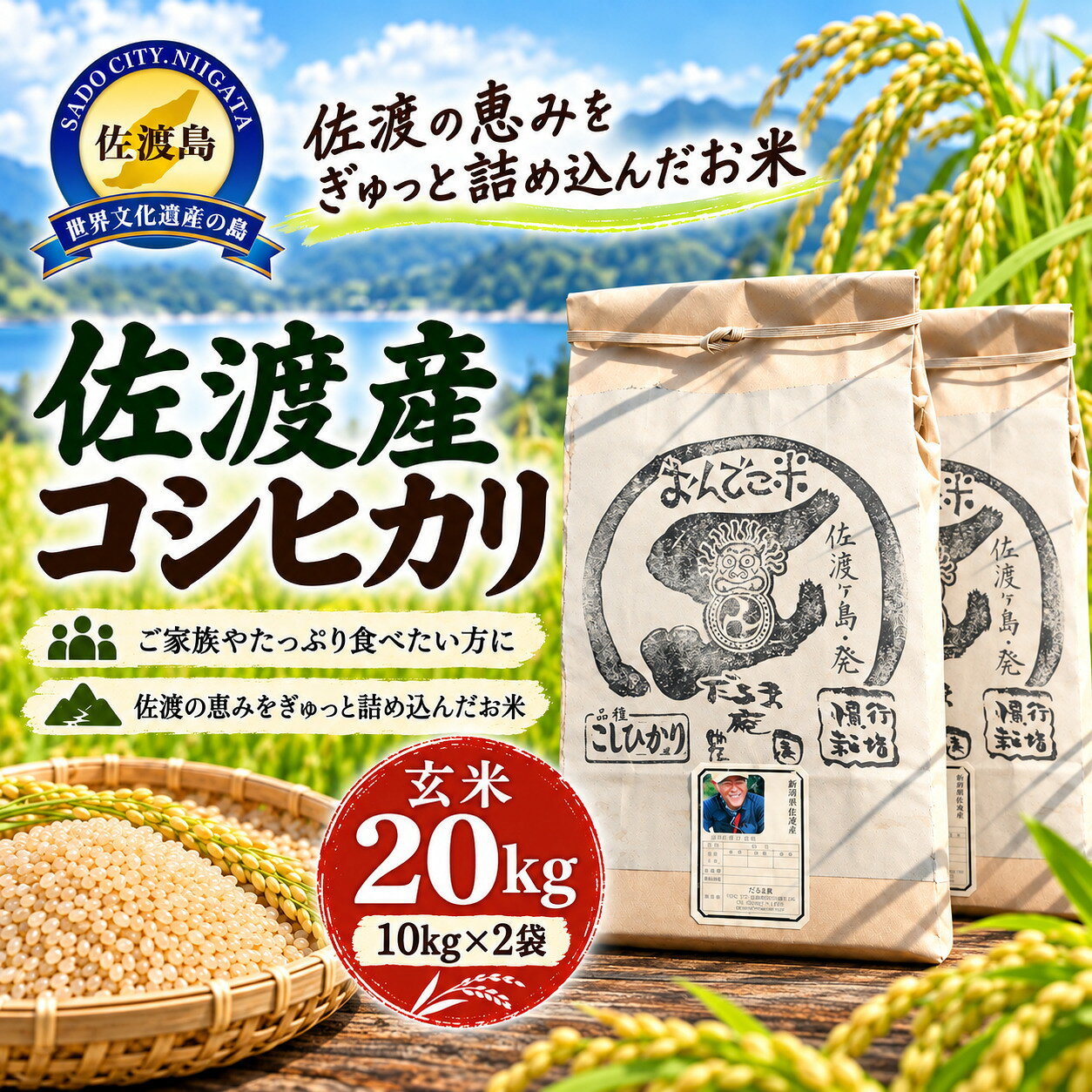 【ふるさと納税】【令和8年産】佐渡産コシヒカリ玄米20キロ