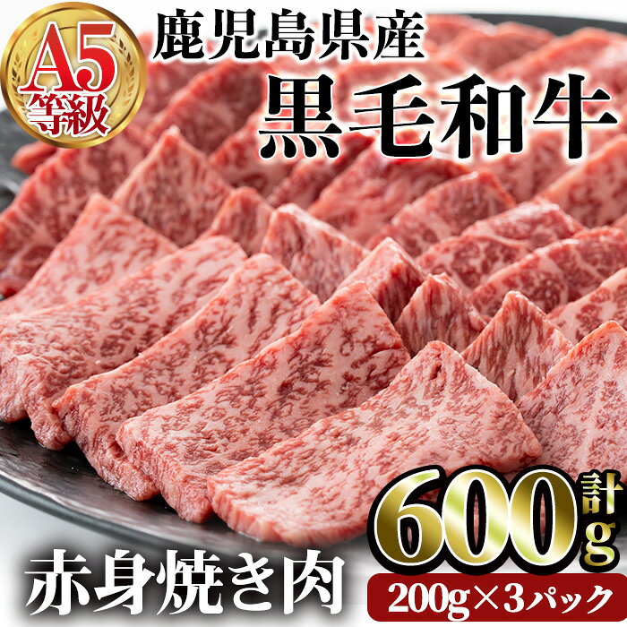 【ふるさと納税】鹿児島県産黒毛和牛(A5等級)赤身焼肉セット 合計600g(200g×3パック) 牛肉 国産 モモ肉 ウデ肉 赤身 焼肉 小分け A5 冷凍 黒毛和牛 肉【LRプラスK】