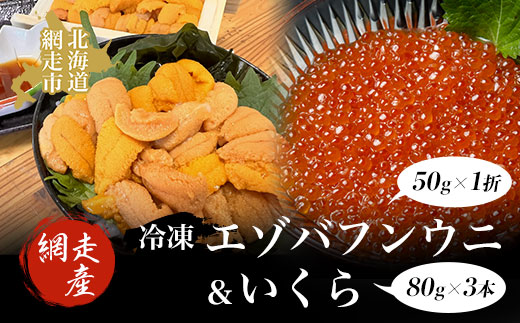 【先行予約】冷凍エゾバフンウニ50g×1折＋いくら80g×3本セット（網走市産）（2025年5月15日以降発送） ABAO2003