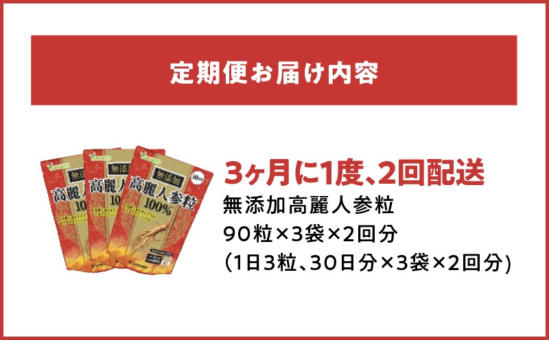 ＜3ヶ月に1度、2回送付 定期便＞山本漢方の無添加高麗人参粒［027Y18-T］