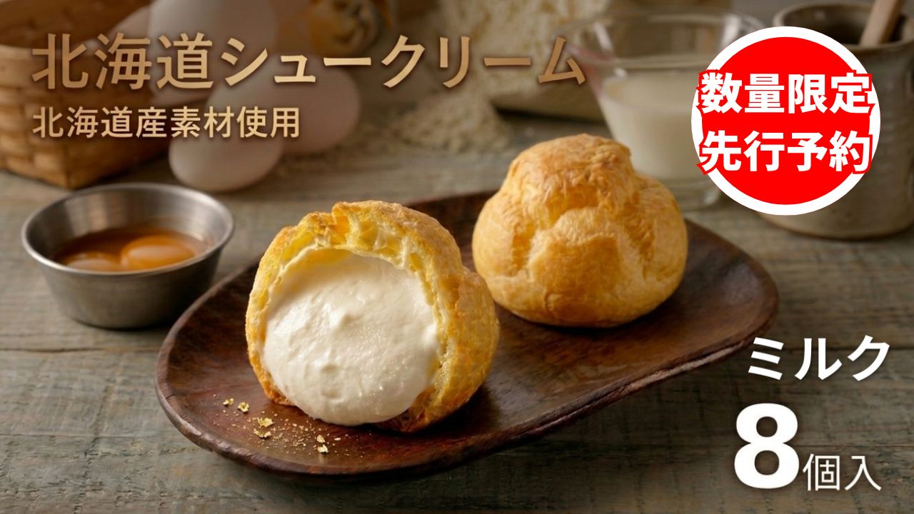 【ふるさと納税】北海道シュークリーム （ミルク） 8個入 冷凍シュークリーム スイーツ デザート 洋菓子 個包装 冷凍 ギフト お取り寄せ アイスクリーム 出産祝 結婚祝 おやつ 御歳暮 御祝 お礼 お中元 北海道 安平町