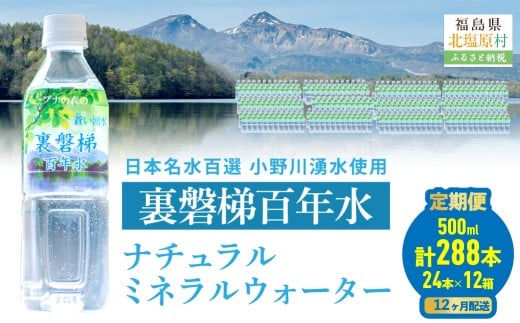 【12ヵ月定期便】裏磐梯百年水 ナチュラルミネラルウォーター（500ml×24本×12回）【 ふるさと納税 人気 おすすめ ランキング ミネラルウォーター 湧水 名水百選 小野川 裏磐梯 福島県 北塩原村 送料無料 】 KBJ039