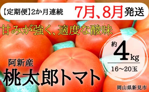 【定期便：2026年7・8月発送】阿新産桃太郎トマト 1箱 約4kg 16～20玉 2か月連続お届け