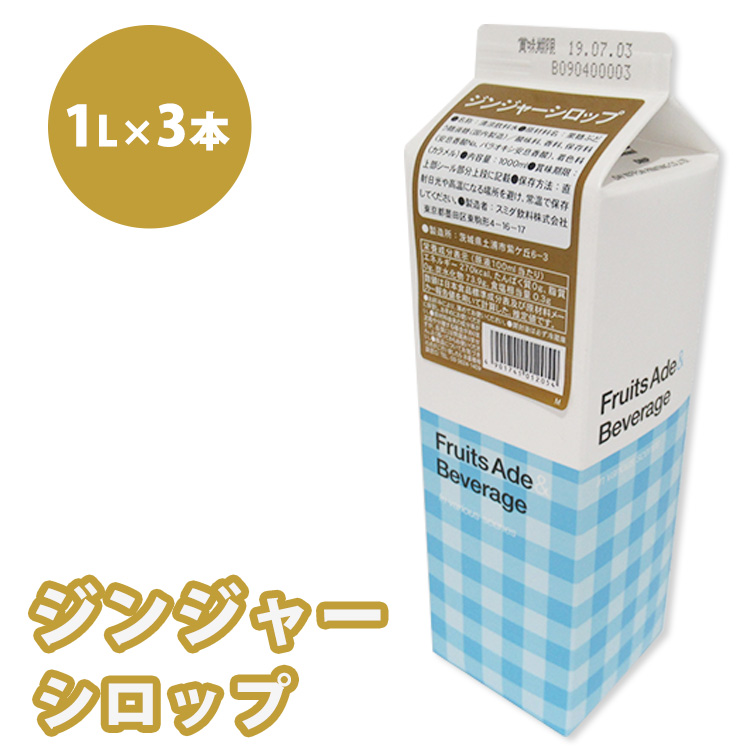 シロップ ジンジャーシロップ スミダ飲料 1000ml （1L） ×3本　※離島への配送不可