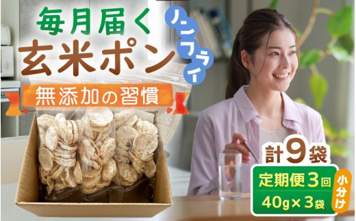 《3ヶ月定期便》【素材のまま】国産無添加 玄米ポンおやつ シリアル  40g×3袋 小分け ノンフライ コシヒカリ 毎月届く【米菓子トッピング 朝食 グルテンフリー グラノーラ代替 小麦粉不使用 すずや】 [e35-a053]