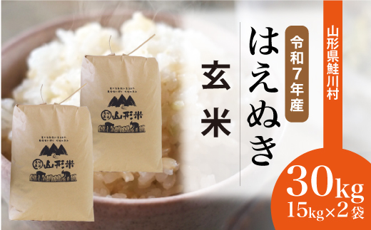 ＜令和7年産＞ はえぬき 【玄米】 30kg （15kg×2袋）＜配送時期選べます＞【沖縄県・離島への配送不可】　山形県鮭川村