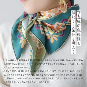 【佐々木染工】 京友禅スカーフ シルク100% ＜枝垂れ桜 白百合/藤色（パープル）＞