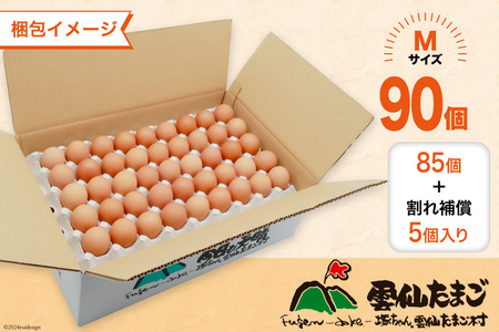 BI041 6回 定期便 たっぷり！ 雲仙たまごMサイズ 90個(85個＋割れ補償5個入り) [ 卵 たまご 生卵 鶏卵 赤卵 玉子 新鮮 塚ちゃん雲仙たまご村 長崎県 島原市 ]