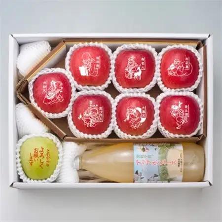 縁起の良い七福神をお届け【青森県産 七福神＆ごあいさつりんご・ジュースセット】鮮度保持剤・保存袋付_果物・フルーツ りんご  リンゴ 林檎  飲料・ドリンク りんごジュース 果汁飲料 林檎ジュース ア
