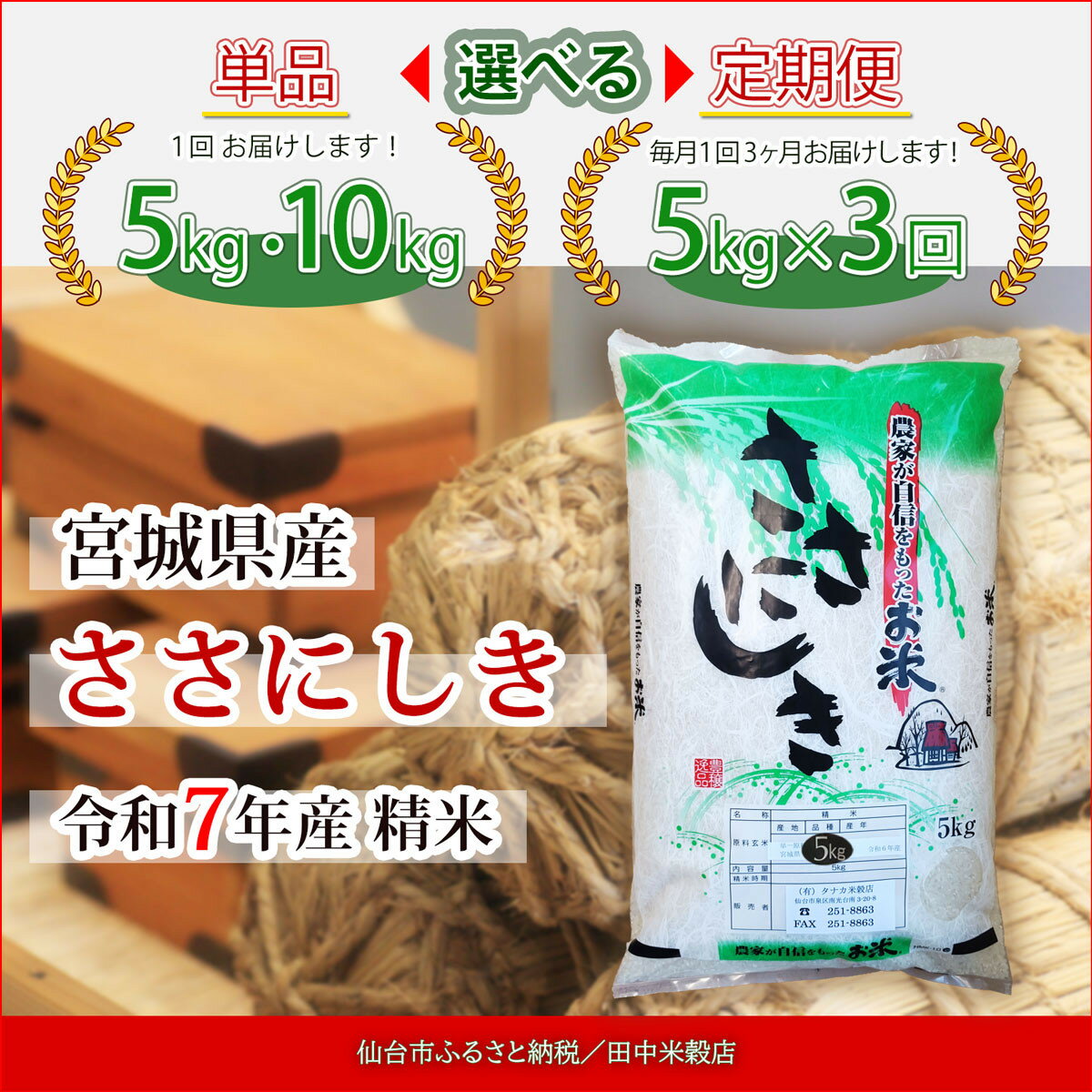 【ふるさと納税】【宮城県産 ささにしき】令和7年度産 精米 ＜ 選べる内容量 5kg ／ 10kg ／ 定期便 ＞【米 お米 こめ コメ ご飯 ごはん】 | お米 こめ 白米 食品 人気 おすすめ 送料無料
