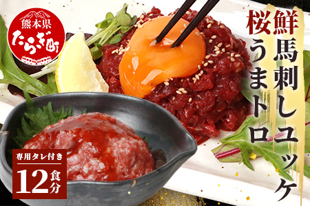 【年末発送】馬刺し ユッケ ・ 桜うまトロ 12食 セット 合計約660g 【 熊本 国産 ユッケ 冷凍 馬肉 赤身 安心 安全 新鮮 SQF タレ付き 桜うまトロ 菅乃屋 小分け 】 031-049