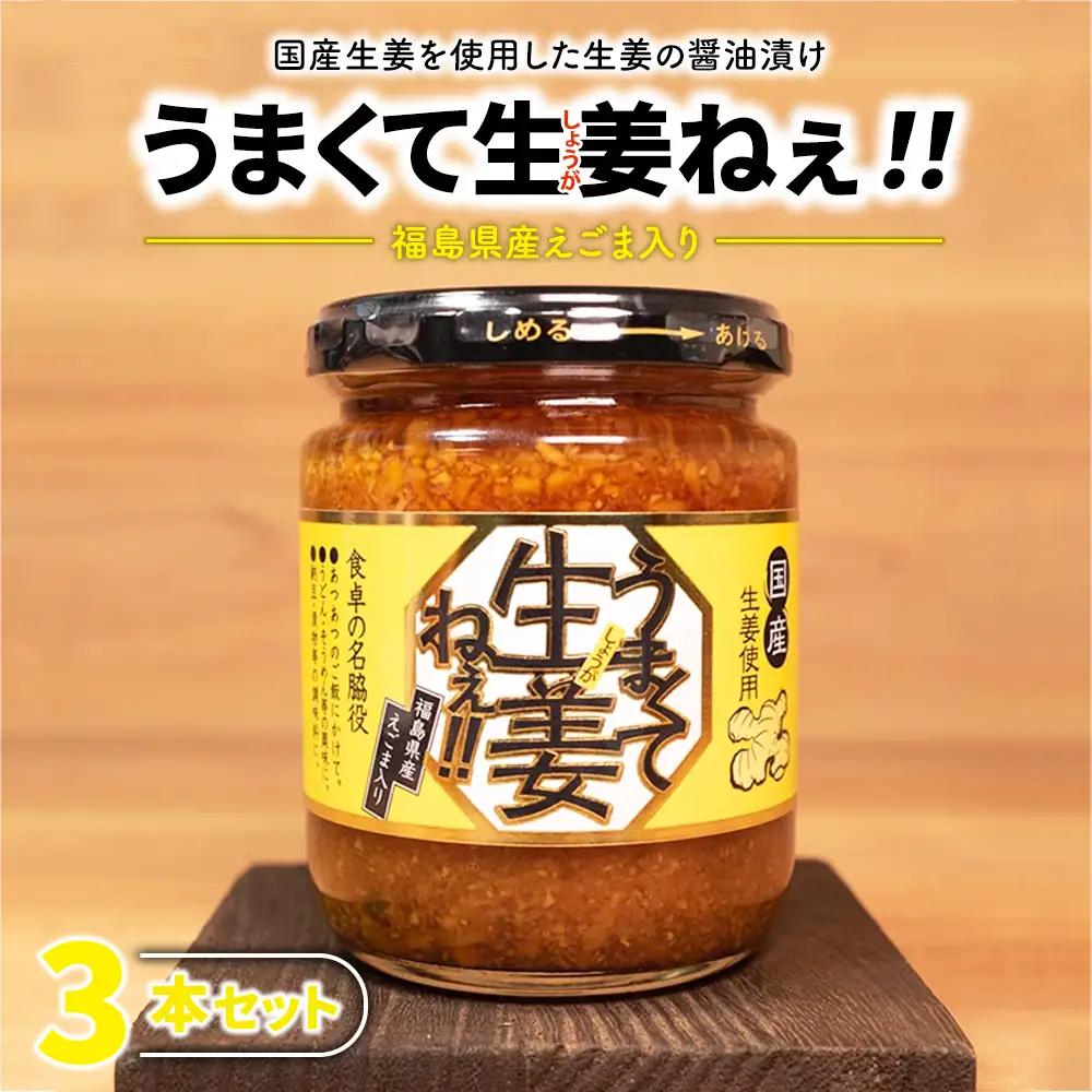 うまくて生姜ねぇ!! 3本セット | しょうが 国産 醤油漬け ごはんのお供 お弁当 調味料 おつまみ 肴 薬味 隠し味 猪苗代町 福島県
