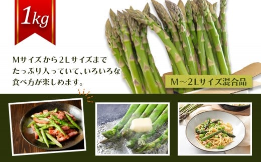 【先行受付】のみやまファームのグリーンアスパラガス（Ｍ～２L以上）1kg