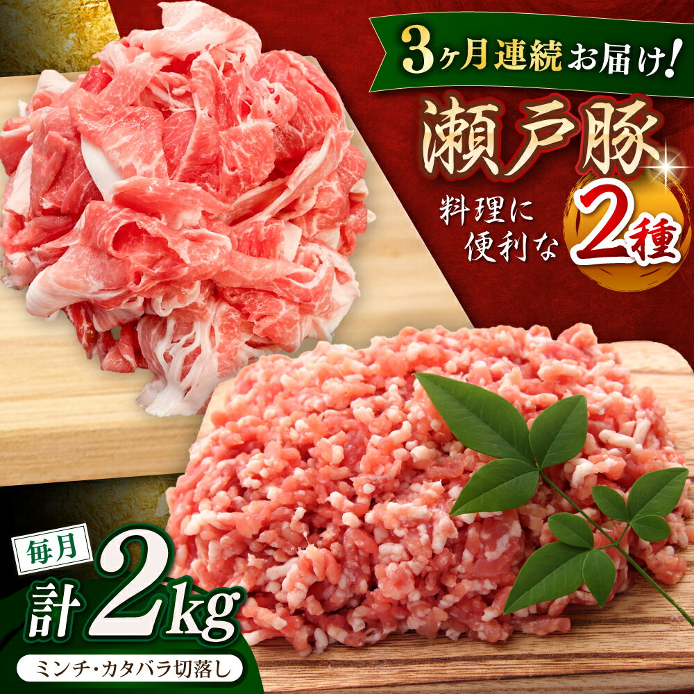 【ふるさと納税】【全3回定期便】瀬戸豚2種セット(ミンチ＋カタバラ切落し) 計2kg / 豚肉 小分け ミンチ 切り落とし / 瀬戸市 / 関屋精肉店[BBBQ189]