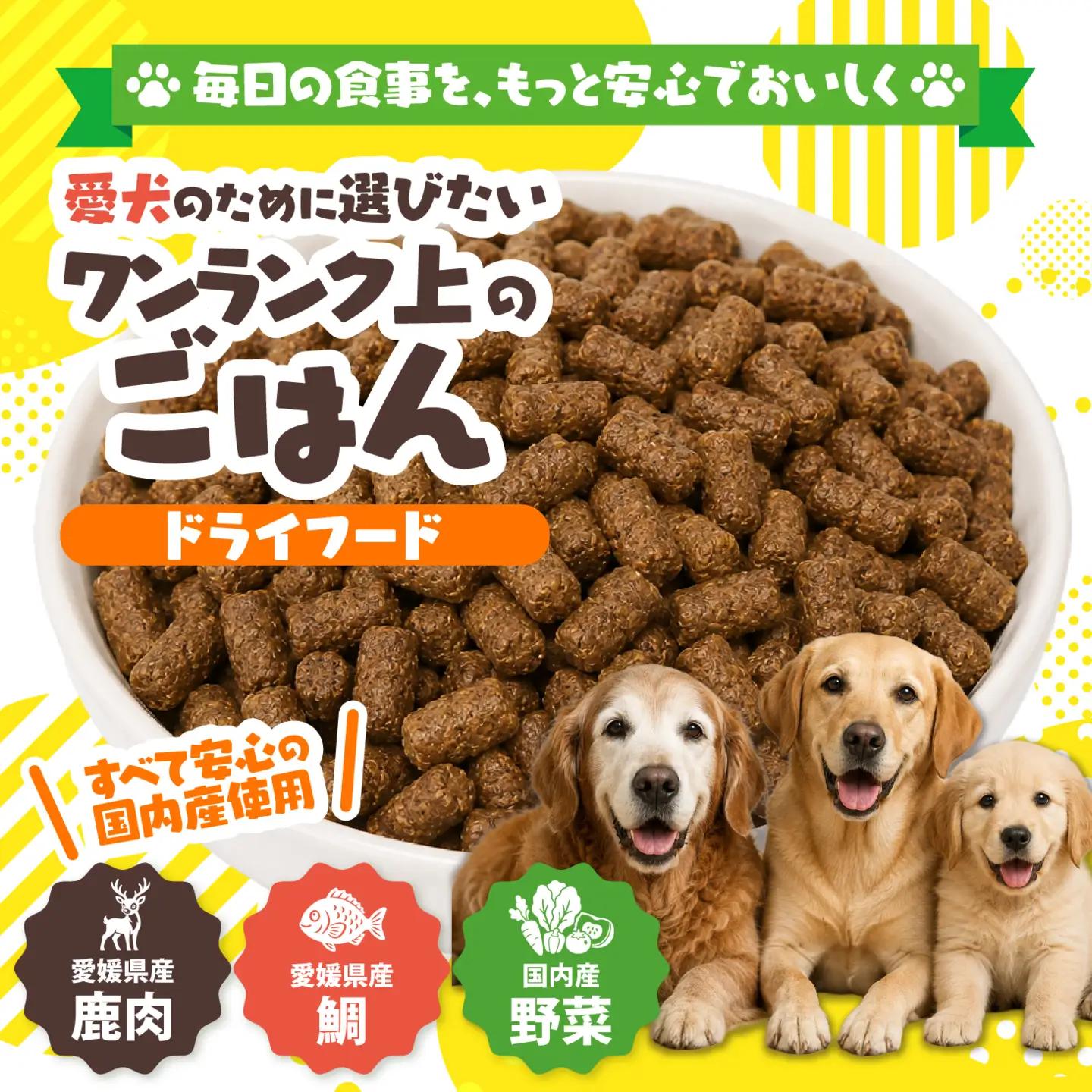 【愛犬用】ドライフード 800g（簡易包装）＜ペット ペットフード ドッグフード 犬 ワンちゃん 餌 毎日 ジビエ 犬用 おやつ鹿肉 魚 野菜 国産 愛媛県産 鬼北町 ノンオイルコーティング 冷凍殺菌