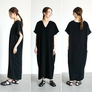 SOLAMONAT スキッパーマキシワンピース フリーサイズ 黒 （ ワンピース レディース 衣類 服 ）